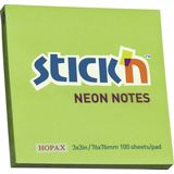 Stick'n sticky notes, memoblok 76x76mm, neon groen, 100 memoblaadjes