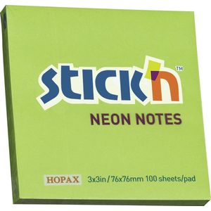 Stick'n sticky notes, memoblok 76x76mm, neon groen, 100 memoblaadjes