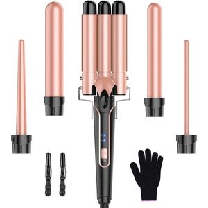 5-in-1 Krultang Set - Grote Krullen, Keramische Krulspelden - Met Accessoires, Temperatuurregeling