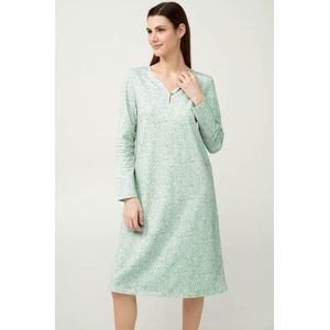 Vamp - Dames Nachthemd - Green Frosty - Katoen Fleece - Lange Mouwen - Groene Zebra-print