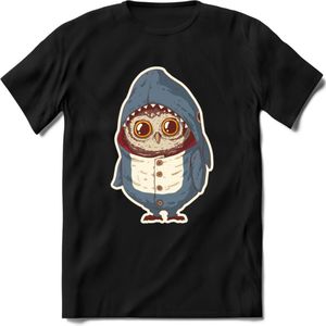 Casual haai uil T-Shirt Grappig | Dieren vissen uilen Kleding Kado Heren / Dames | Animal Skateboard Cadeau shirt - Zwart - M