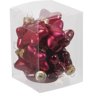 12x Sterretjes kersthangers/kerstballen rood/donkerrood van glas - 4 cm - mat/glans - Kerstboomversiering