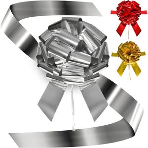 Grote cadeaustrik voor auto - XL ø 40 cm - Herbruikbaar - Gemakkelijk & snel te monteren (Zilver)
