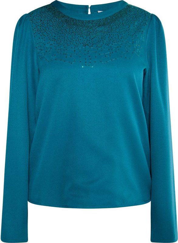 Usha - Blouseshirt - Petrol - Effen - Lange Mouwen - Knoopsluiting