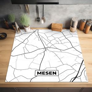 KitchenYeah® Inductie beschermer 78x78 cm - Plattegrond – Mesen – Zwart Wit – Stadskaart - Kaart - België - Kookplaataccessoires - Afdekplaat voor kookplaat - Inductiebeschermer - Inductiemat - Inductieplaat mat