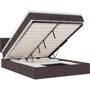 vidaXL - Bed - met - matras - 140x190 - cm - stof - donkerbruin