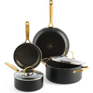 Blue Diamond Gold Edition kookpannen -Set - 6-Delig - Met deksels - Zwart - Anti-aanbak - PFAS-vrij