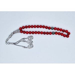 Handgemaakte tesbih ""tasbih"" natuursteen "" Rode howliet"" - Aantal kralen 33 - Diameter kralen 10 MM - met metaal tassel ""model 10"" - Een mooi cadeau-idee