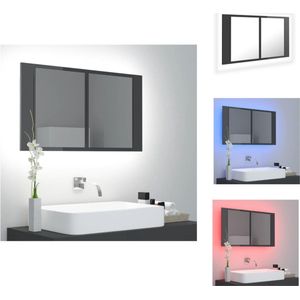 vidaXL Badkaast - Spiegel en LED - RGB-verlichting - 80 x 12 x 45 cm - Hoogglans grijs - Badkamerkast