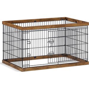 Signature Home XXL hondenbench - hondenren - puppyrennen vrije uitloopren- stalen rooster - puppy box - schuifdeur met 2 grendels - omheining voor honden - konijnen - walnoot bruin-zwar - 122 x 80 x 70 cm