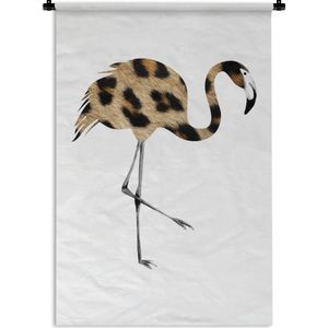 Wandkleed FlamingoKerst illustraties - Een gevlekte flamingo op een witte achtergrond Wandkleed katoen 60x90 cm - Wandtapijt met foto