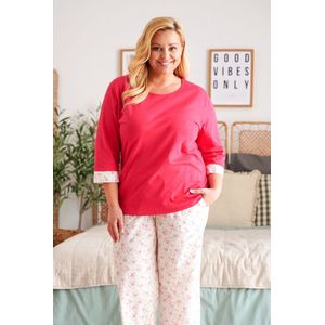 Doctor Nap Katoenen Pyjama Dames Volwassenen 3/4 Mouw Lange Broek Plus Size Viva Magenta PM.5279 L