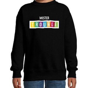 Mister trouble fun tekst sweater zwart kids - Fun tekst / Verjaardag cadeau / kado trui kids 122/128