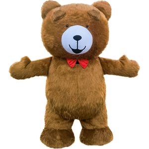 KIMU® Groot Opblaas Kostuum Teddybeer Donkerbruin - 2.6 Meter Opblaasbaar Pak Bruin - Mega Berenpak Mascotte Opblaaspak - Super Opblaasbare Volwassenen Festival