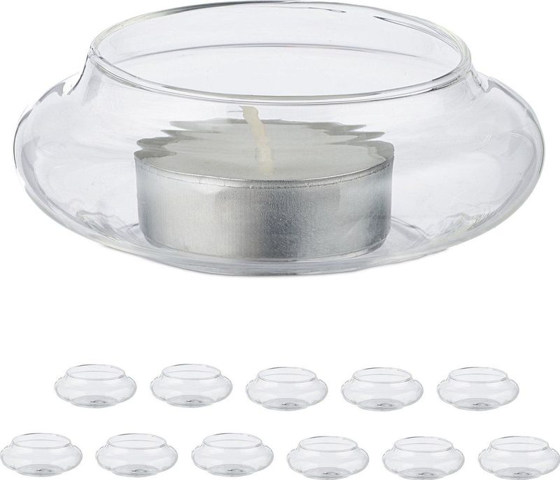 Relaxdays drijvende theelichthouder - set van 12 - decoratie voor zwembad en vijver - glas