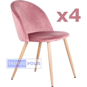 Trendopolis Eetkamerstoelen Pink Velvet - Set van 4 - Roze Fluweel - Comfortabele en Stijlvolle Zitplaatsen voor Elk Interieur