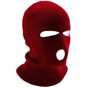 Drie-gats gebreide ski-gezichtsmasker, unisex, donkerrood.
