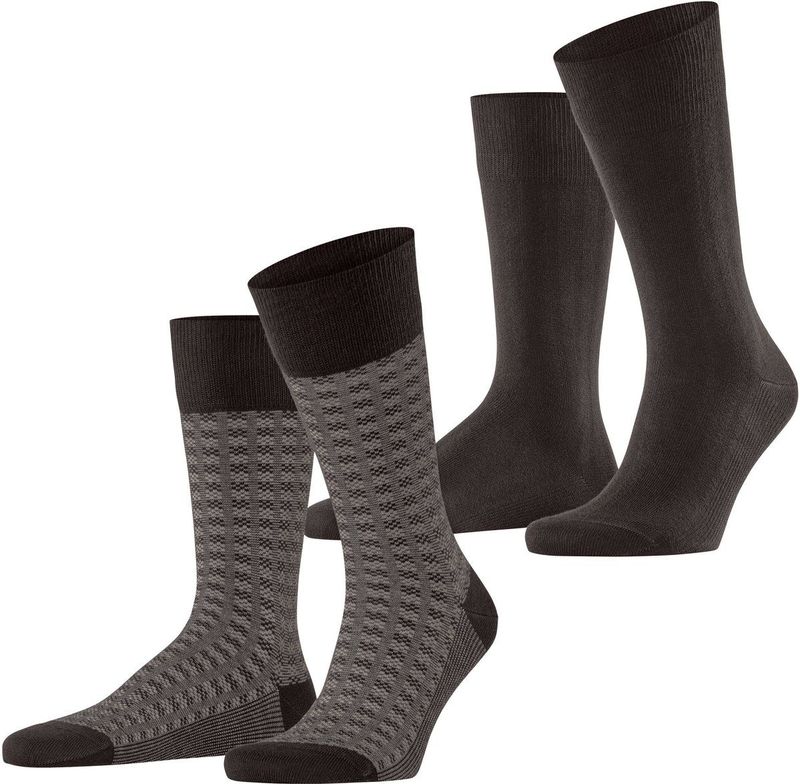 ESPRIT - Houndstooth - Sokken - Bruin - Multipack van 2 paar