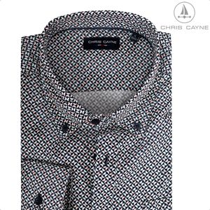 Chris Cayne overhemd lange mouw - maat 4XL - blouse 1029 - blauw/oranje print - met borstzak