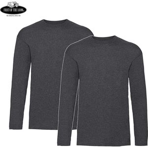 2 Pack Fruit of the Loom Value Weight Longsleeve T-shirt Dark Heather Grey Maat XXL