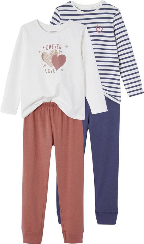 Vertbaudet Set van 2 meisjespyjama's met hartjes