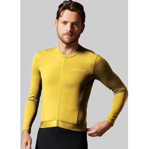 Acelera Fleece Fietsshirt Wielerjack Lange Mouwen Geel - Thermo - Fietsjack - Wielrenjack - Fietsjas - Heren - Fietsshirt Lange Mouwen- Maat L