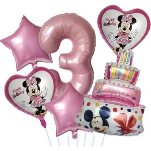 Minnie Mouse Ballonnen Set - Leeftijd: 3 Jaar - Roze Ballonnen - Kinderverjaardag - Feestversiering - Verjaardag Versiering - Mickey & Minnie Mouse - Disney Kinderfeestje - Feestpakket - Roze Verjaardag Ballonnen- Minnie Mouse Ballonnen -Taart ballon