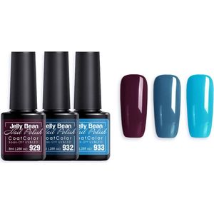 Jelly Bean Nail Polish Gel Nagellak New - Three shades - Lichtblauw - Donkerblauw - Paars - UV Nagellak voordeelset 8ml