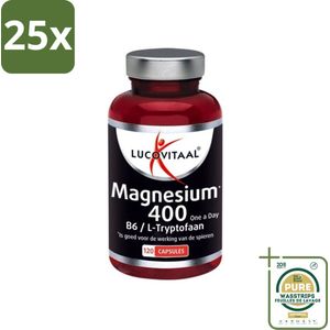 25 x Lucovitaal - Mineralen - Magnesium 400 - B6 / L-Tryptofaan - 120 Tabletten - Grootverpakking - Magnesium - Magnesiumcitraat - Spieren - Zenuwstelsel - Mentale Balans