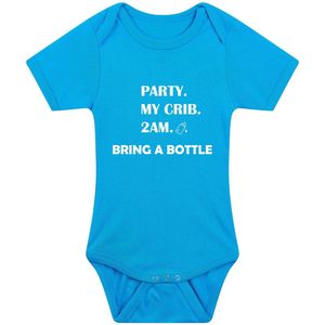 Party. My Crib. 2 AM. Bring A Bottle Rompertje | Babyromper | Feest | Fles | Voeding | Baby | Geboorte | Kind | Slapeloze nachten | Pasgeboren | Romper