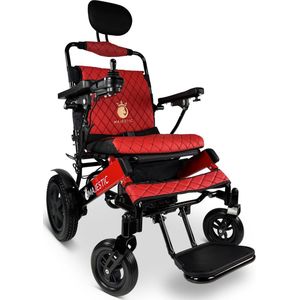 COMFYGO IQ-9000 Elektrische Rolstoel, Lichtgewicht, draadloze afstandsbediening, tot 30 km, Handmatig inklapbaar zonder Achterover leunen, Zwart&Rood frame, Rood leer textiel, Zitbreedte 51cm