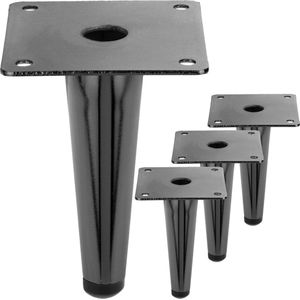 PrimeMatik - Set van 4 rechte meubelpoten met conische vorm en antislipbescherming, 12cm, kleur zwart metallic.