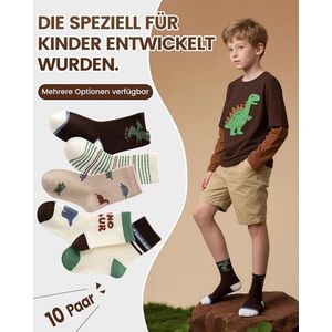 10 paar kindersokken - Klassieke sokken voor meisjes en jongens - Leuke katoenen sokken - Herfst- en wintersokken met cartoondinosaurussen - Babysokken - Maat S 1-3 jaar [Aanbevolen schoenmaten 21-24]