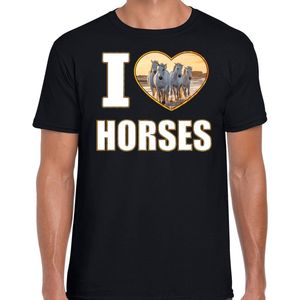 I love horses t-shirt met dieren foto van een wit paard zwart voor heren - cadeau shirt paarden liefhebber S