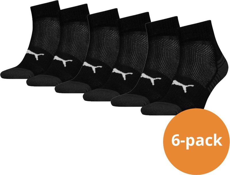 Puma - Cushioned Quartersokken - Zwart - 6-pack - Sportsokken