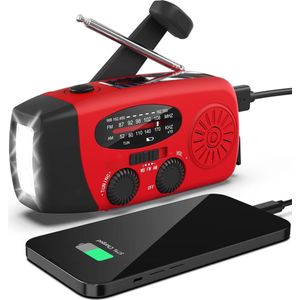 Radio Op Batterijen (Accu) Voor Rampen - Radio Opwindbaar - Noodradio - Noodradio Solar Opwindbaar - Radio Op Batterijen - Survival Radio - Zaklamp / Powerbank - Noodpakket - Audio Voor Jou - FM/AM Radio's - Voor Camping - Draagbare Radio - Rood