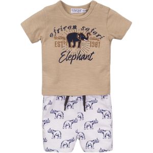 Dirkje - Boys 2 pce babysuit shorts Sand + white + aop - maat 62