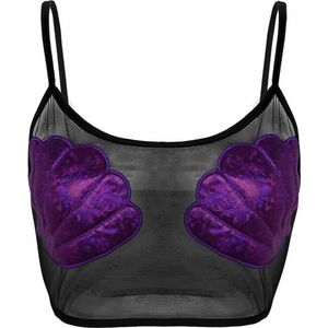 Transparante Top met paarse Schelpen - BH - Topje - Zwart Doorschijnend - Crop Top - Festival - Lingerie - Zeemeermin