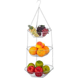 Relaxdays hangende fruitmand - fruitschaal - etagere fruit - hangmand - draad - 3 etages