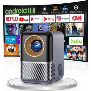 Miniprojector X10 - Draagbare Smart TV-projector - 4K-ondersteuning - 180 ANSI Lumen - 5GWiFi Bluetooth - Homevideoprojector - Zwart