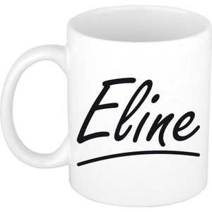 Eline naam cadeau mok / beker sierlijke letters - Cadeau collega/ moederdag/ verjaardag of persoonlijke voornaam mok werknemers