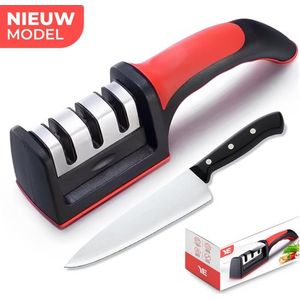 YE Hoogwaardige Messenslijper - 3 Standen - Antislip - Scharenslijper - Doortrekslijper - Rood