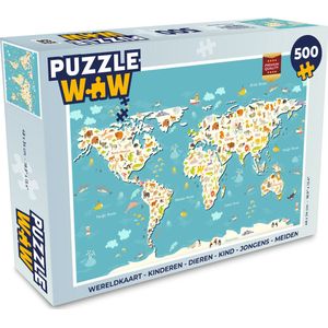 Puzzel Wereldkaart - Kinderen - Dieren - Kind - Jongens - Meiden - Legpuzzel - Puzzel 500 stukjes