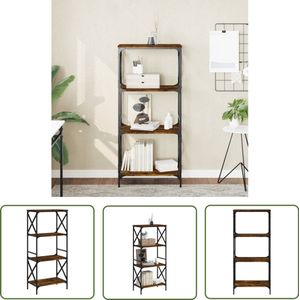 The Living Store Boekenkast 4-laags 59x35x132 cm bewerkt hout gerookt eikenkleur - Boekenkast Vintage - Industrieel Design - Houten Boekenkast - Bruine Boekenkast - Boekenplank