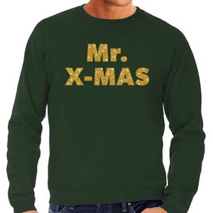 Foute Kersttrui / sweater - Mr. x-mas - goud / glitter - groen - heren - kerstkleding / kerst outfit L