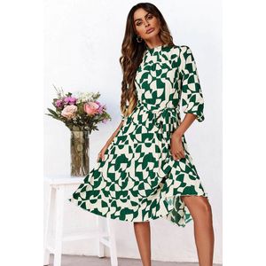 Midi-jurk met hoge hals en lange mouwen in groen