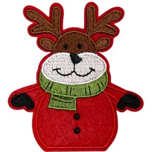 Rendier Rudolph Reindeer Kerst Strijk Embleem Patch 8 cm / 8.8 cm / Rood Wit Bruin Groen