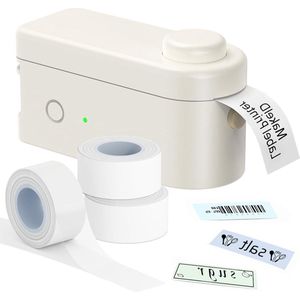 Labelprinter-bundel met 3 labeltapes - waterdichte tape - draagbaar en oplaadbaar - ingebouwde snijder - draadloze labelmaker - Android- en iOS-compatibel.