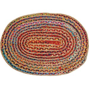 Chindi Jute tapijt, ovaal, jute tapijt, katoen, handgeweven meerkleurige vloer, Chindi mat voor wooncultuur, boho, decoratief, 152 x 91 cm