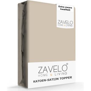 Zavelo Deluxe Katoen-Satijn Topper Hoeslaken Taupe - Lits-jumeaux (160x200 cm) - Heerlijk Zacht - Rondom Elastisch - Perfecte Pasvorm